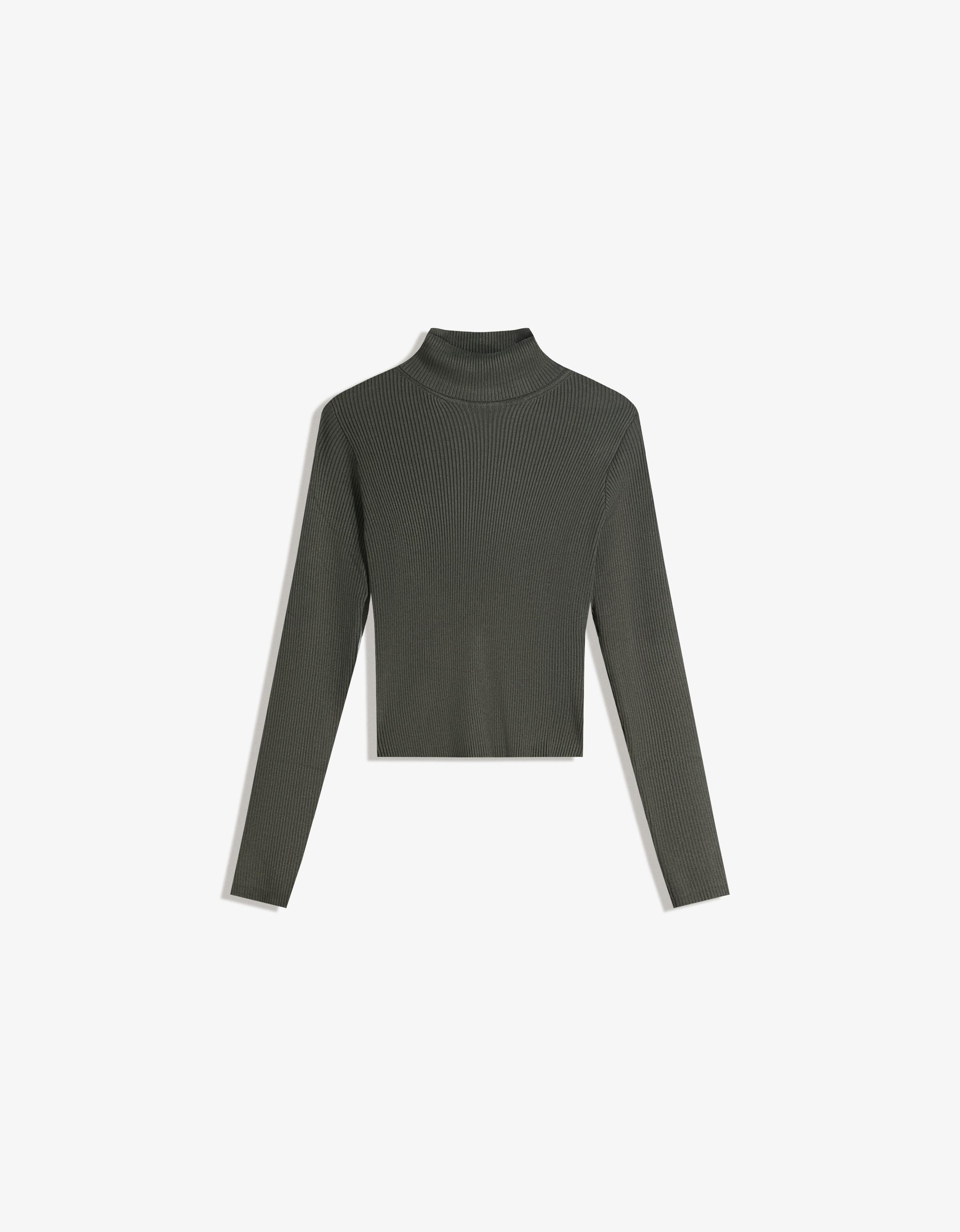 Bershka Rib-Rollkragenpullover Damen Xl Khaki