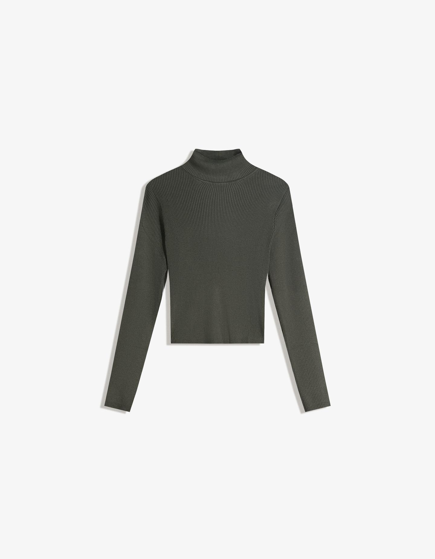 Bershka sweter rib z golfem khaki