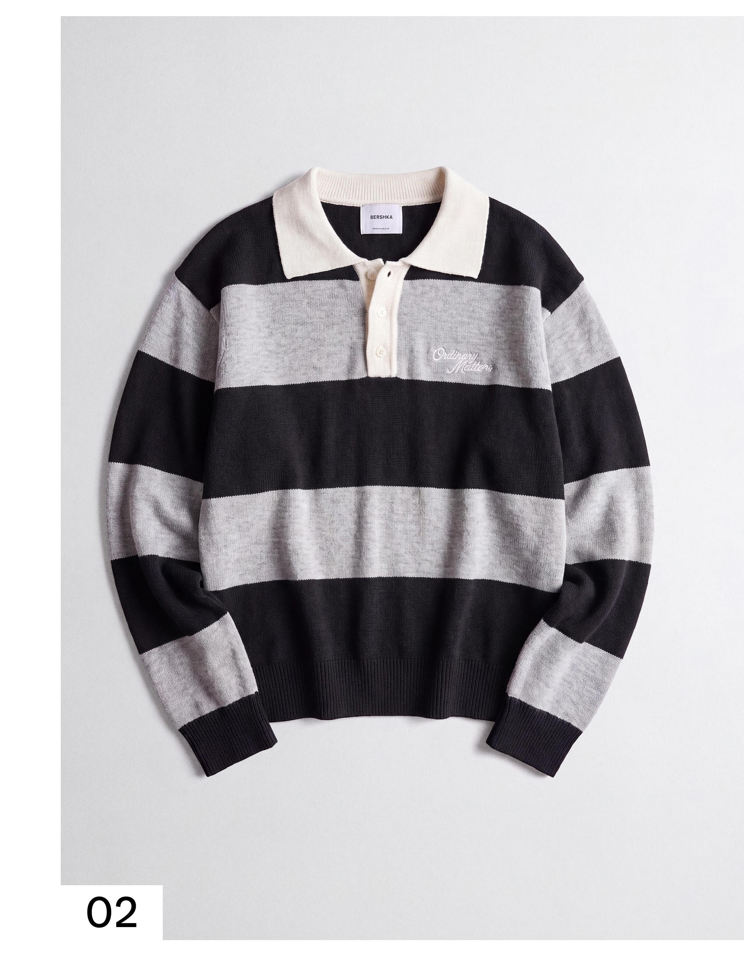 Contrast stripe polo collar jumper — Navy
