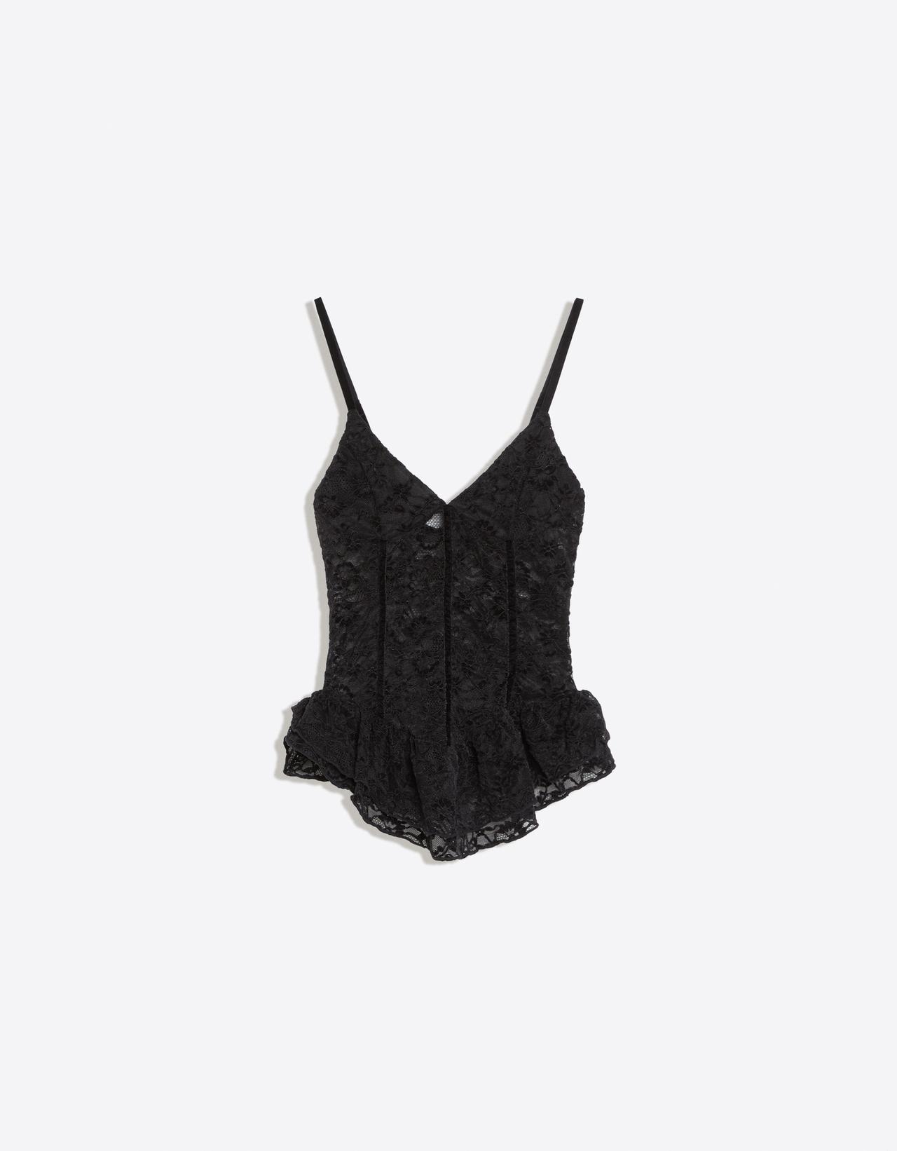 Ruffle lace strappy top — Black