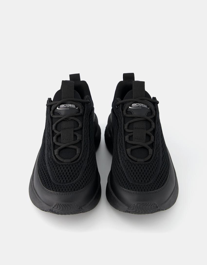 Sapatilhas combinadas com mesh de homem-Preto-3