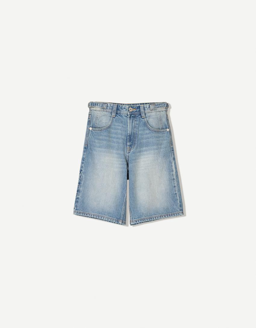 Bermuda denim balloon-Bleu clair