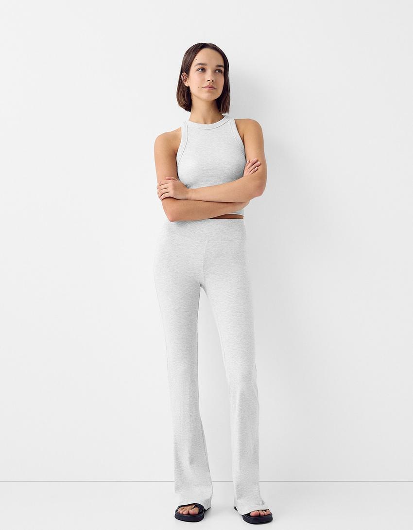 T-shirt and flared pants set-Grey-1