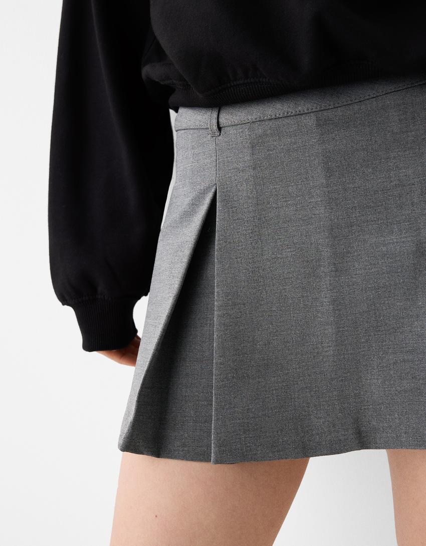 Jupe-culotte tailoring plissée-Gris-5