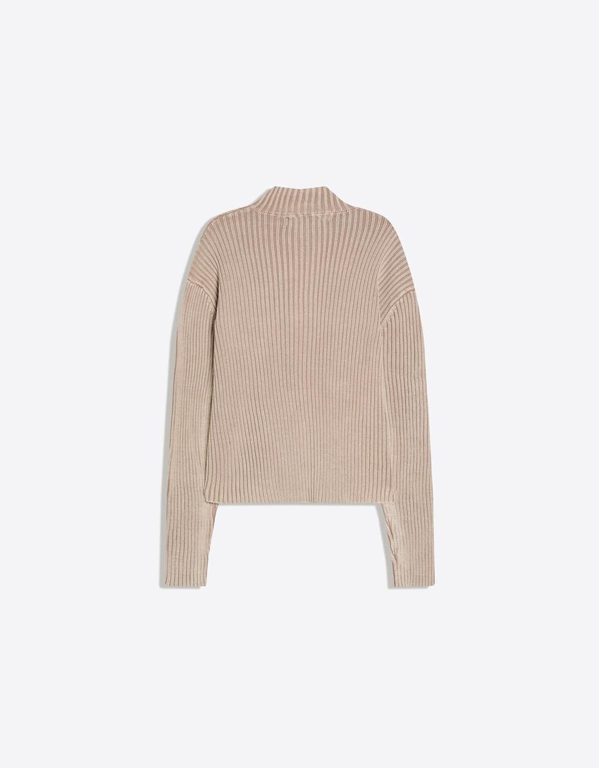 Printed zip-up jacket-Beige