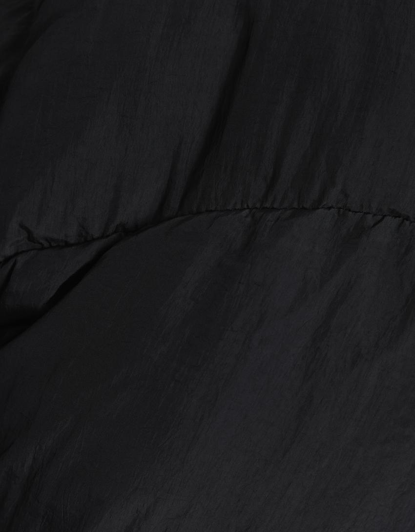 Nylon quilted jacket with hood-Black