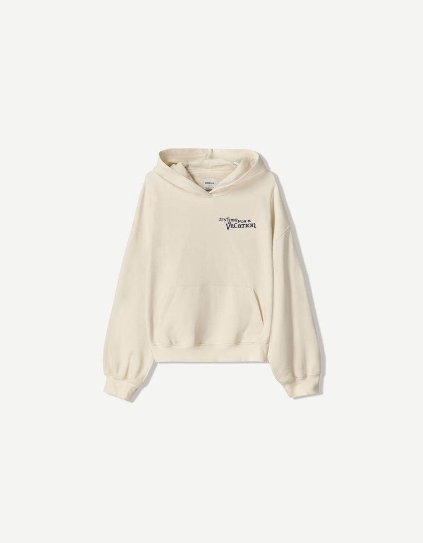 Hoodie met print-Gebroken Wit