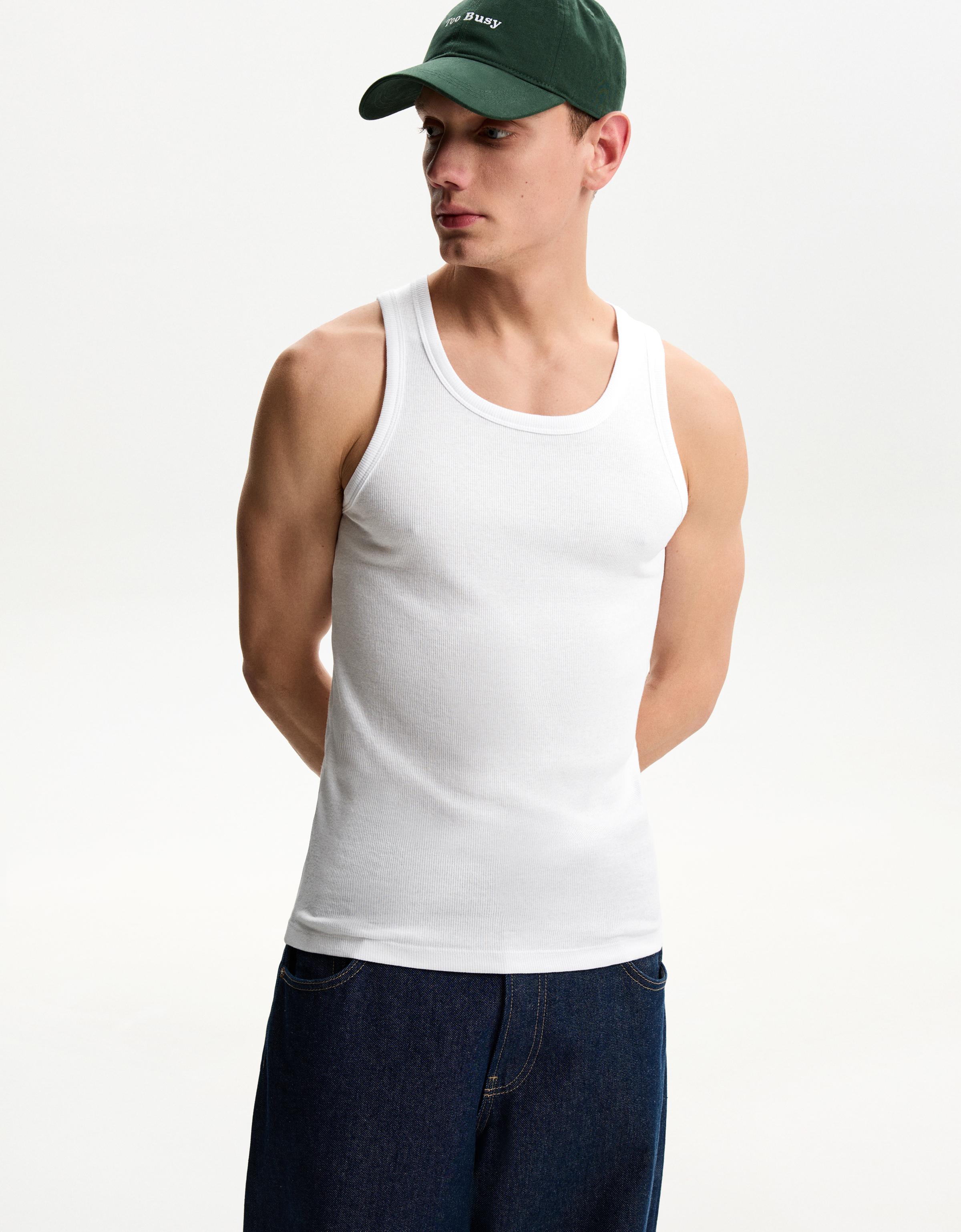 Bershka Trägertop Aus Rib Herren M Weiss