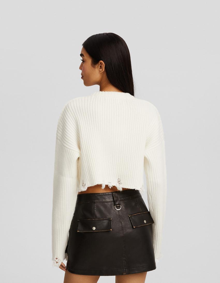 Pull déchiré-Écru-1