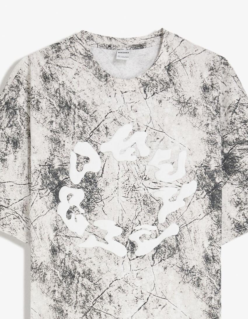 T-shirt manches courtes imprimé-Gris