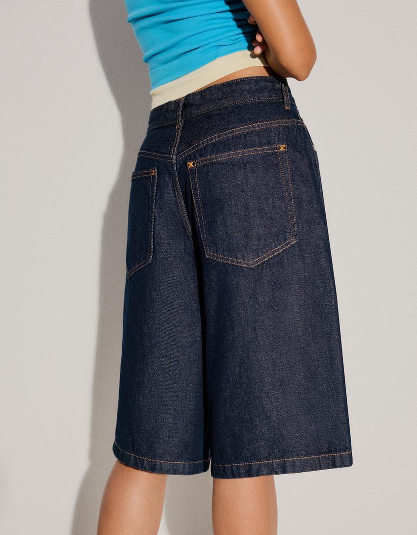 Bermuda denim baggy fit-Marine