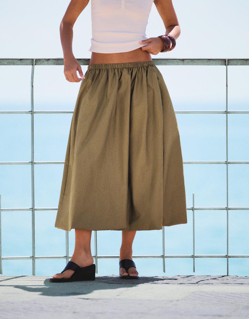 Balloon midi skirt-Khaki