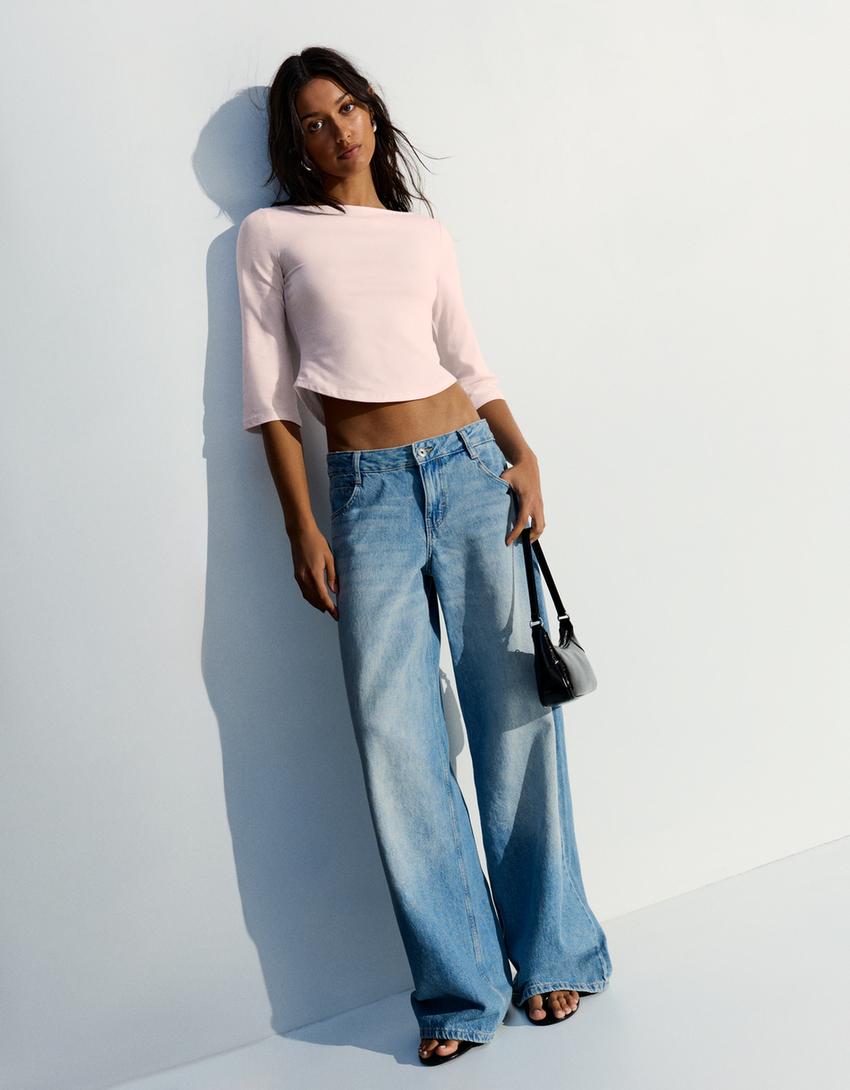 T-shirt met boothals-Roos