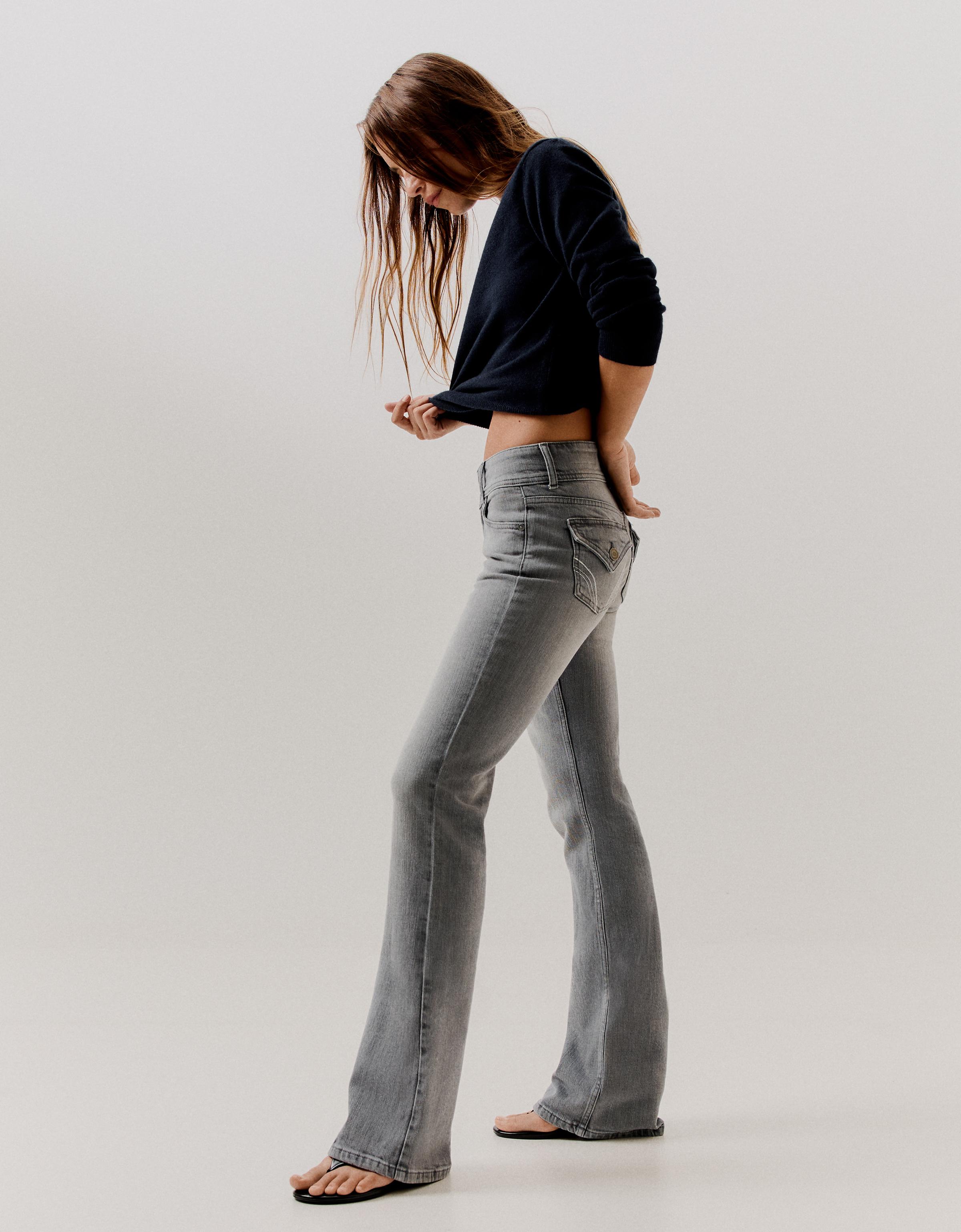 Bershka Jeans Bootcut Mujer Gris