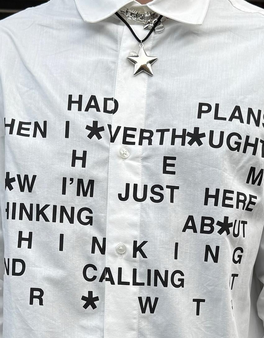 Boxy-Hemd mit Print-Weiss