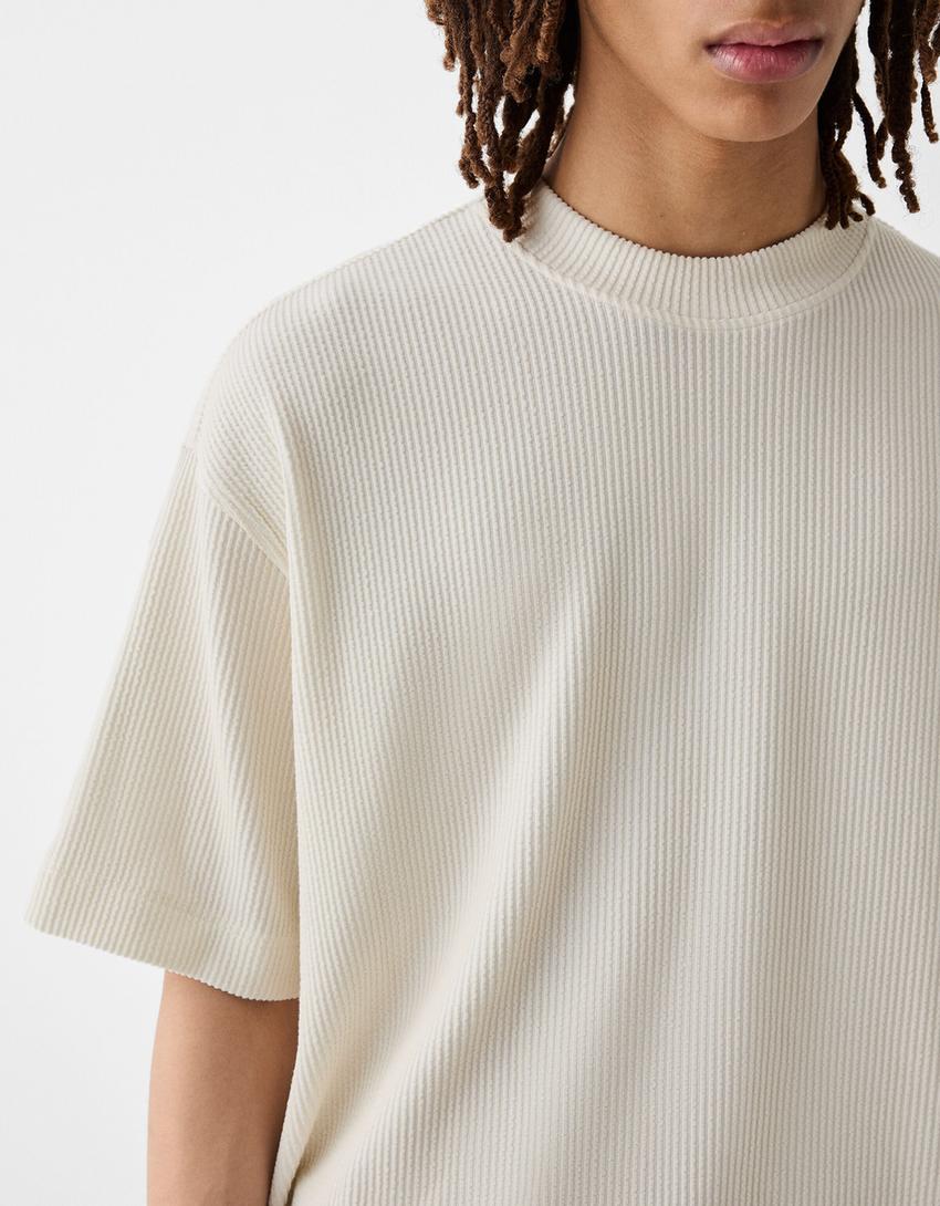 T-shirt à manches courtes texturé-Blanc cassé-5