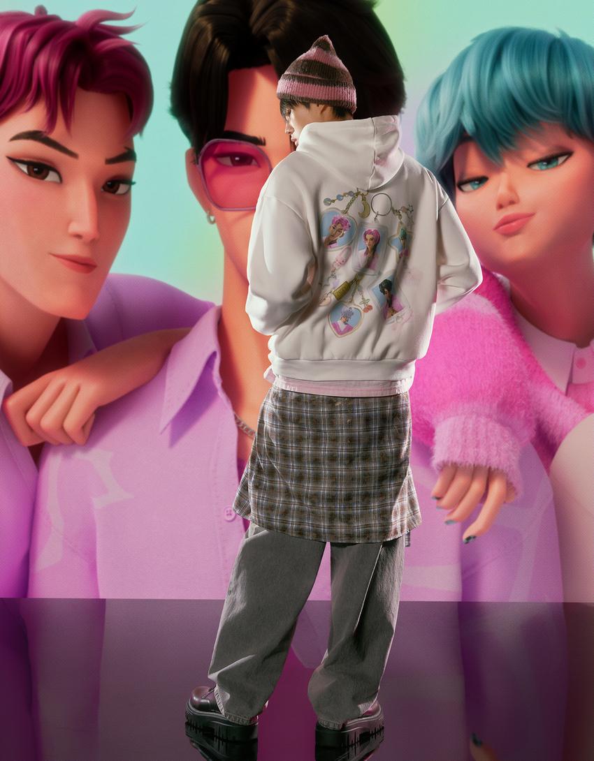 Sweat KPop Demon Hunters Huntr/x à capuche imprimé-Écru