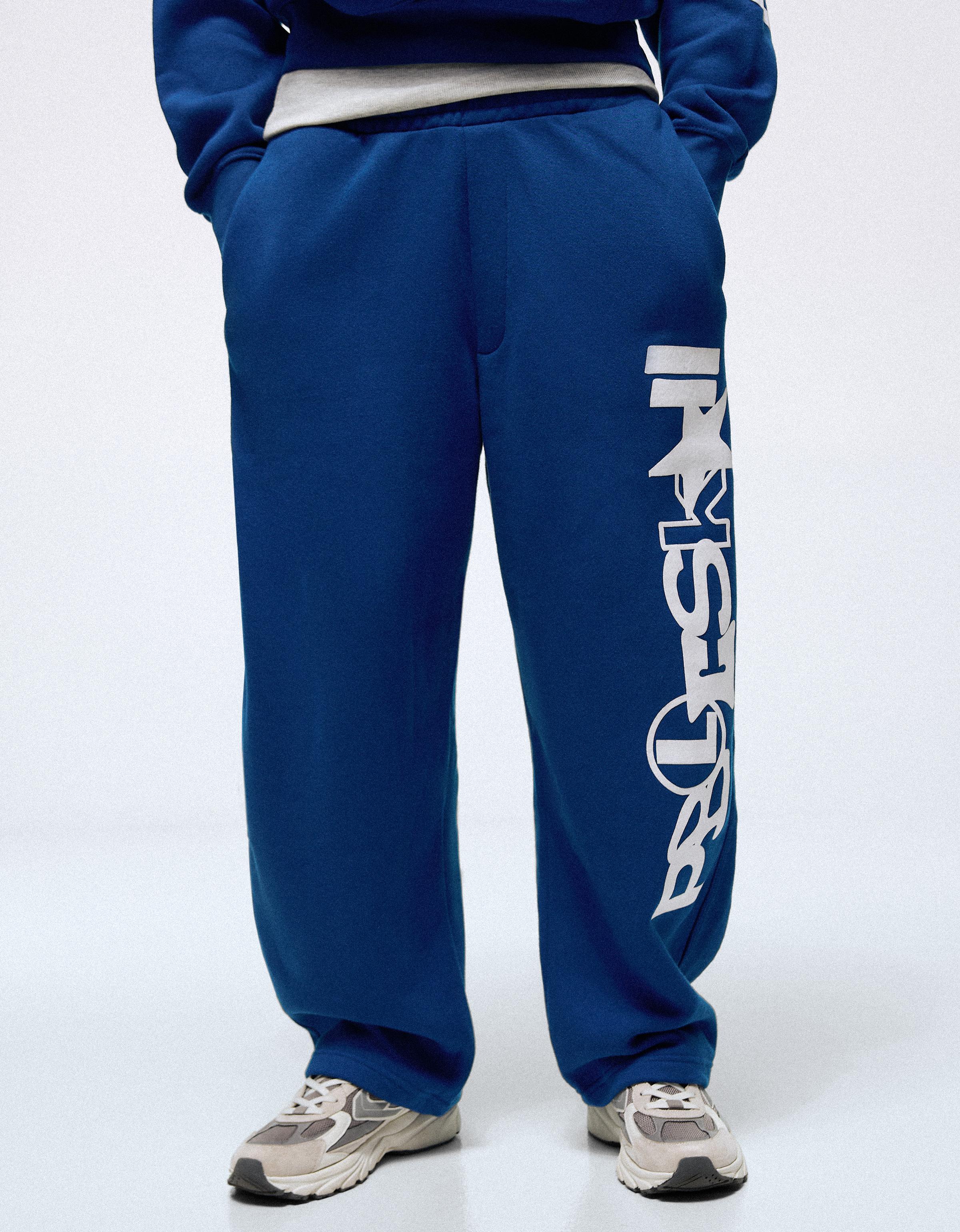 Bershka Pantalón Balloon Print Lateral Hombre L Azul