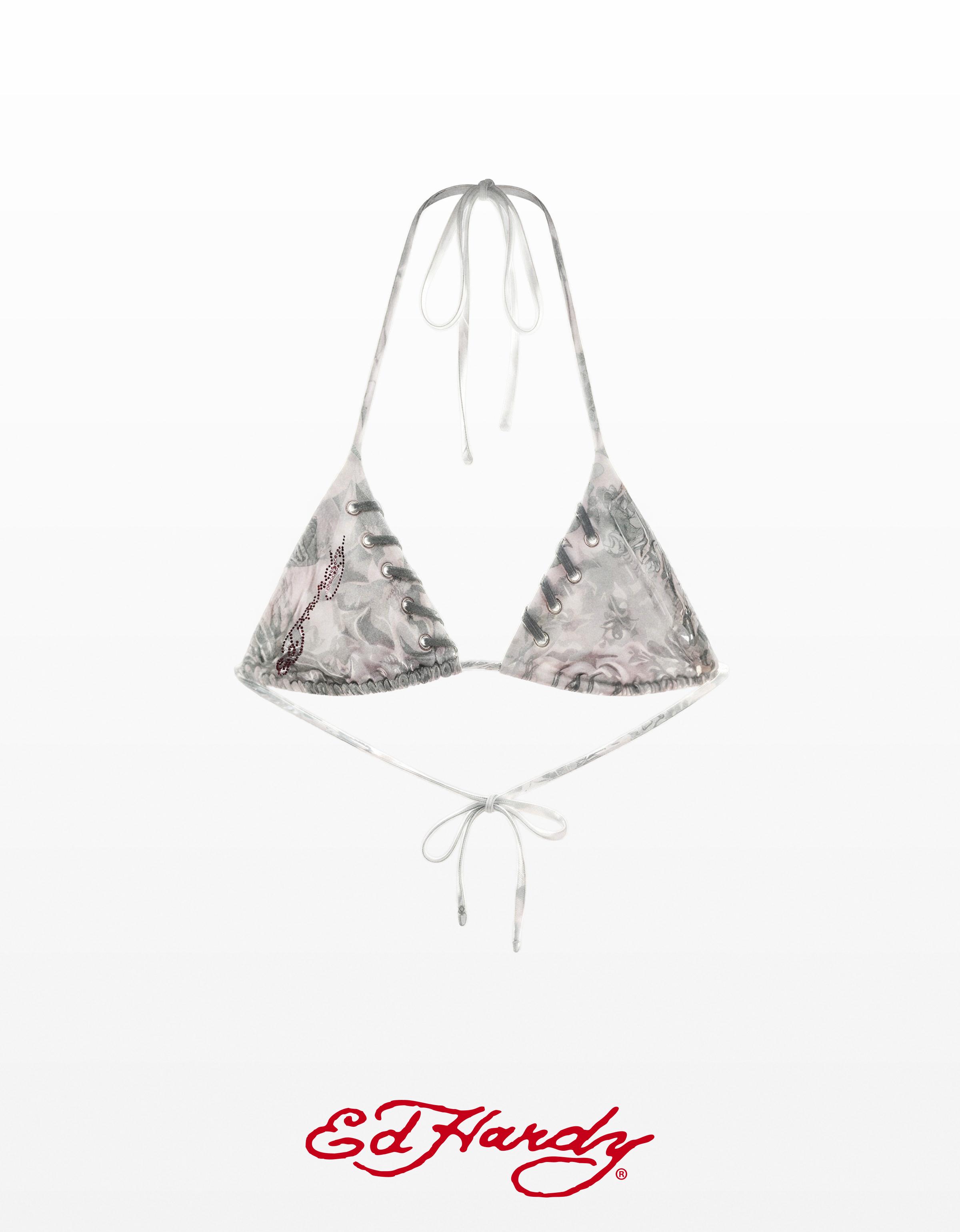 ED HARDY X BERSHKA triangle bikini top — Khaki