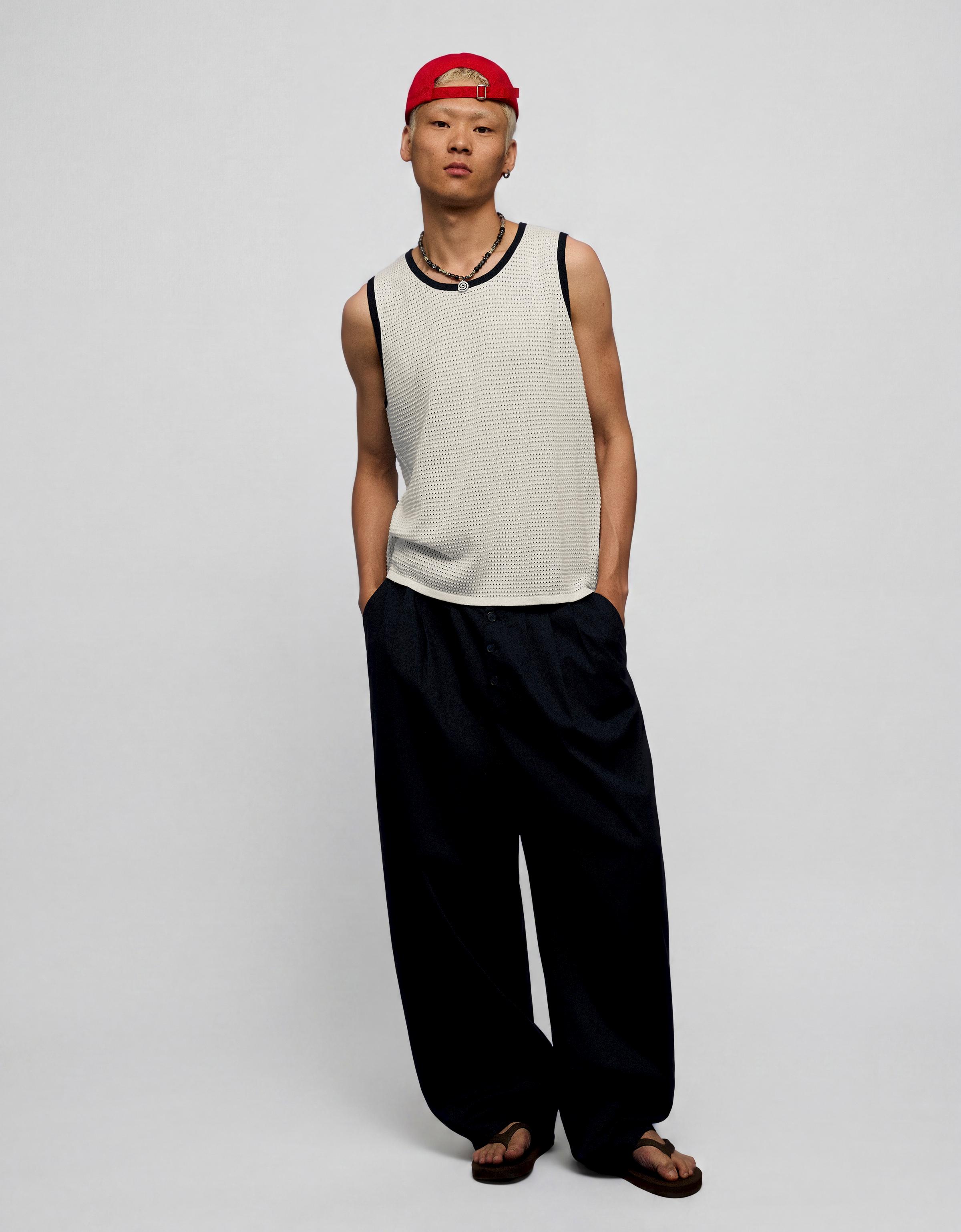 Contrast mesh vest top — Off white