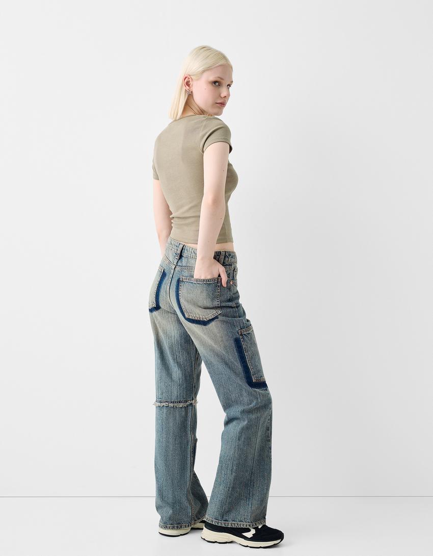 Wide leg baggy worker jean-Açık mavi-2