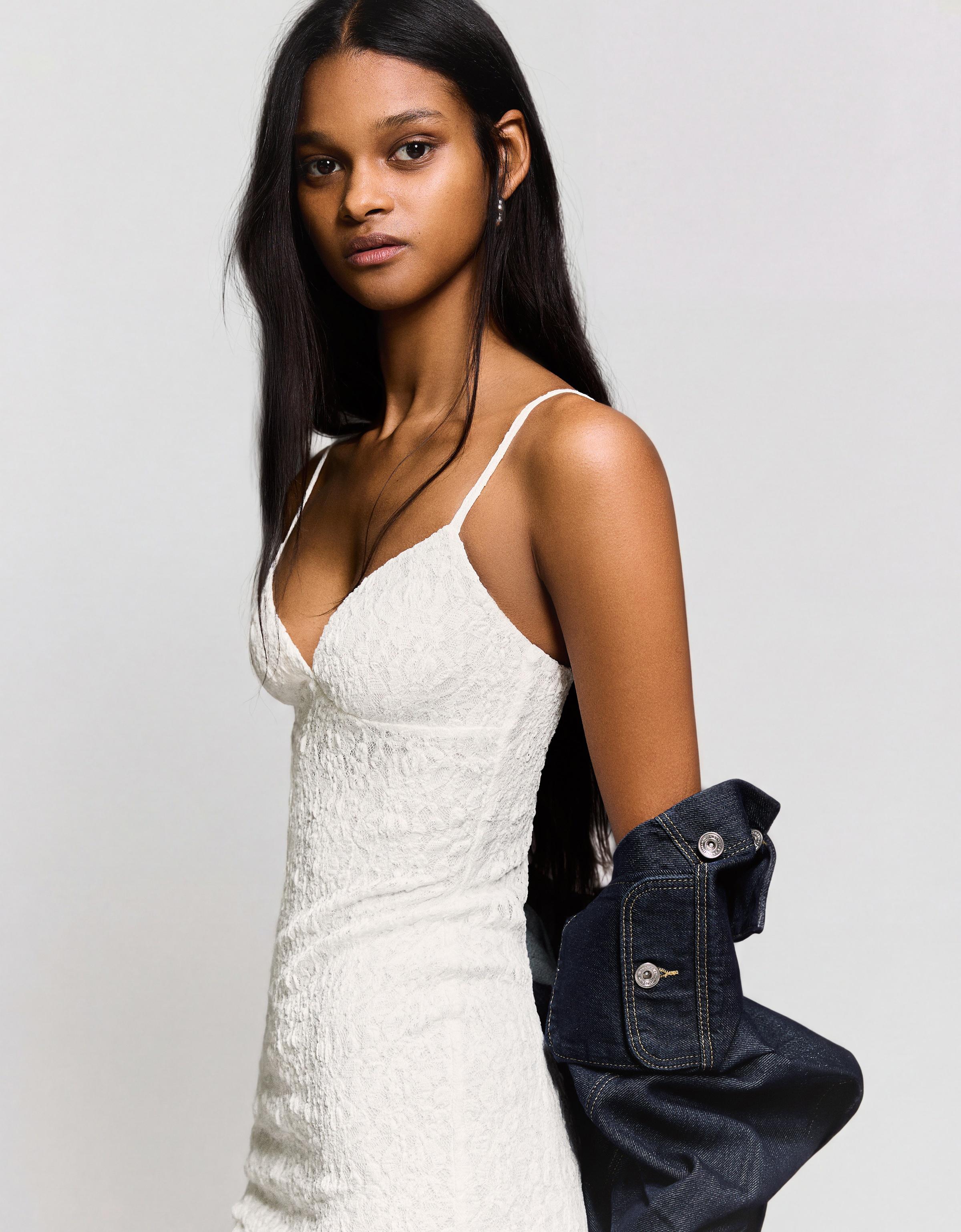 Dantelli askılı midi elbise - Görsel 48