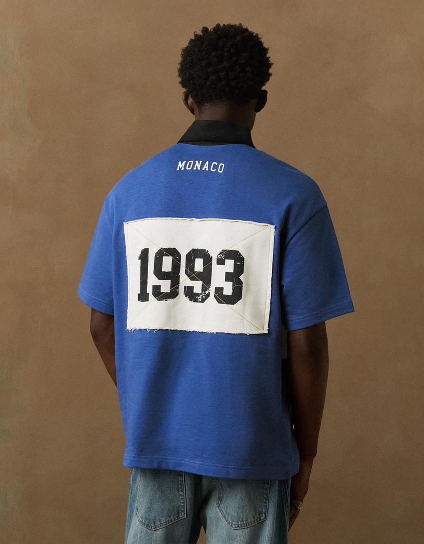 Kurzarm-Polohemd mit Print-Blau