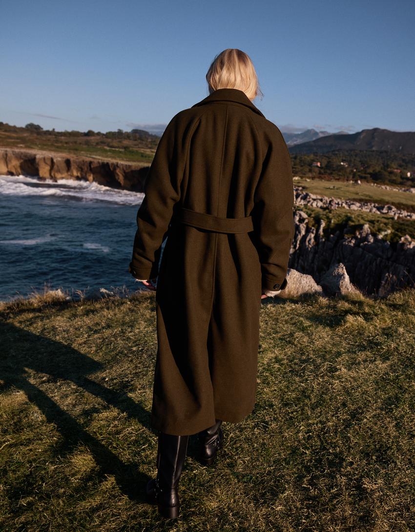 Manteau en laine oversize avec ceinture-Kaki