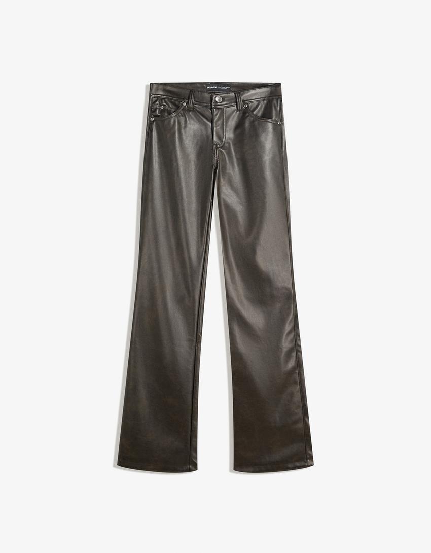 Pantalon bootcut fit similicuir-Marron-3