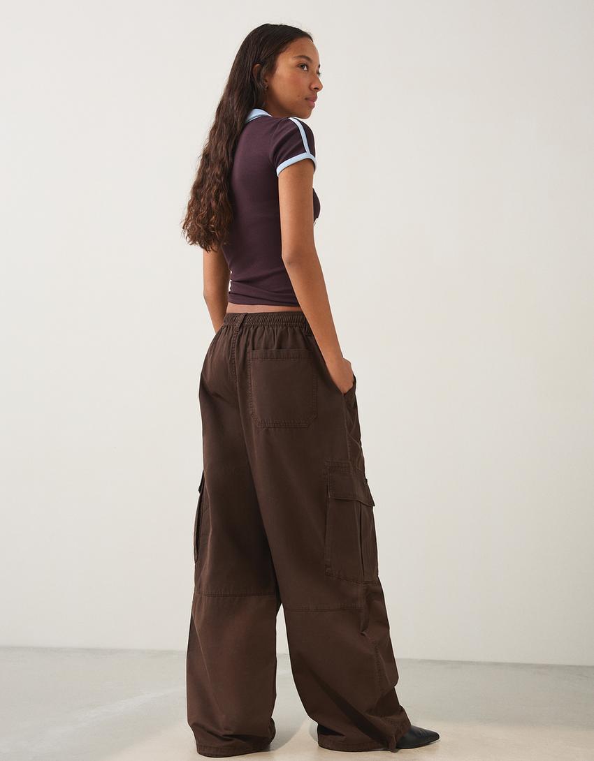 Printed parachute cargo trousers-Brown