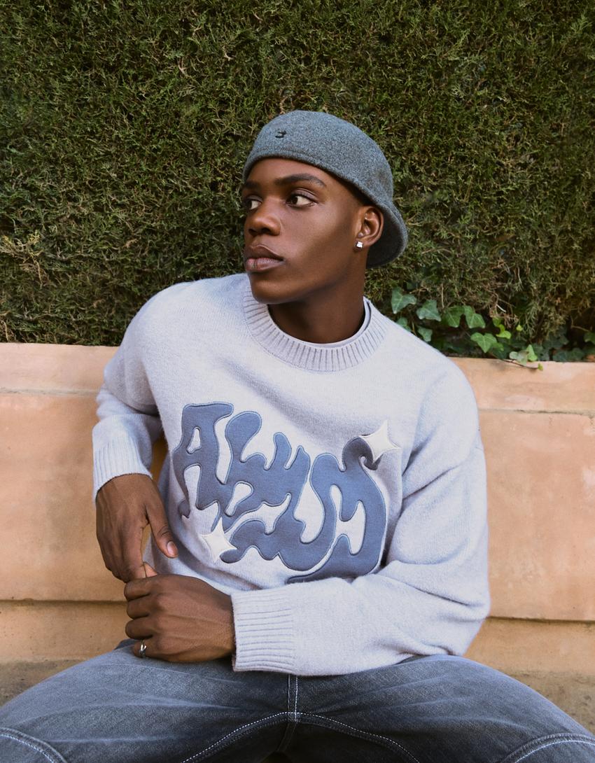 Pull écusson graffiti-Bleu