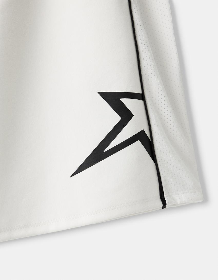 Bermuda loose fit molleton imprimé-Blanc-2