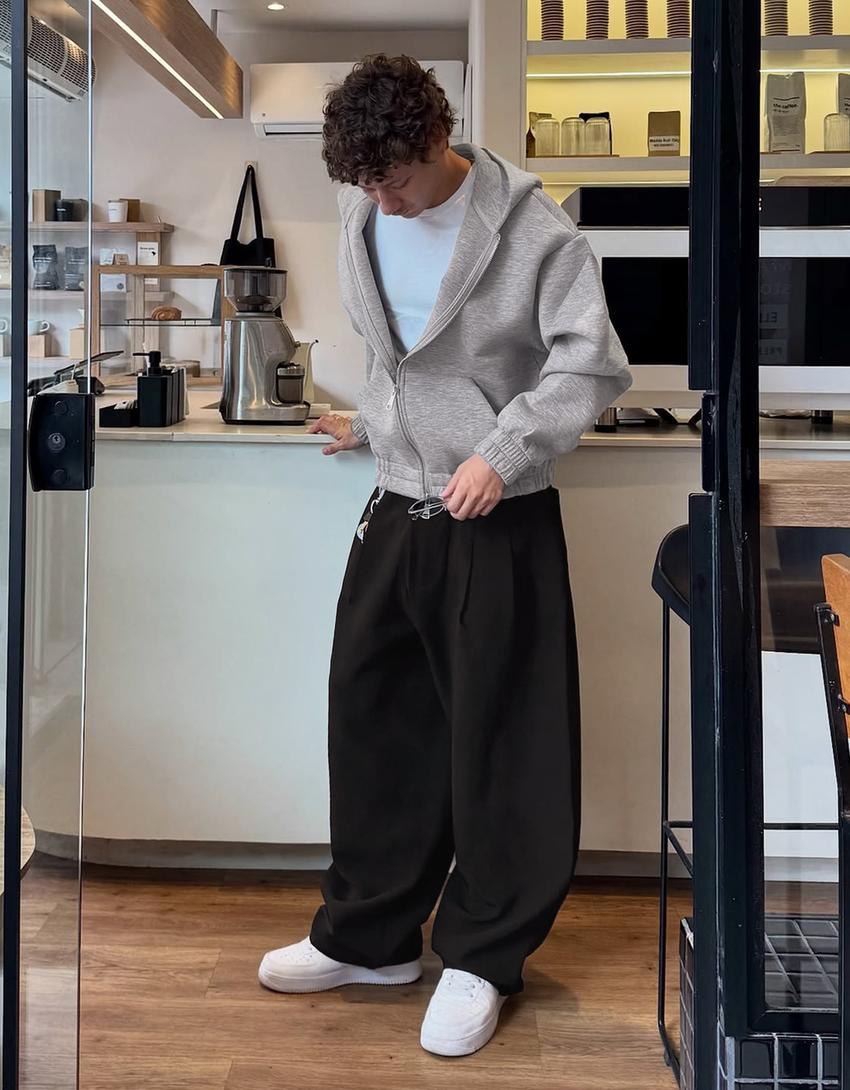 Neoprene effect zip-up hoodie-Grey