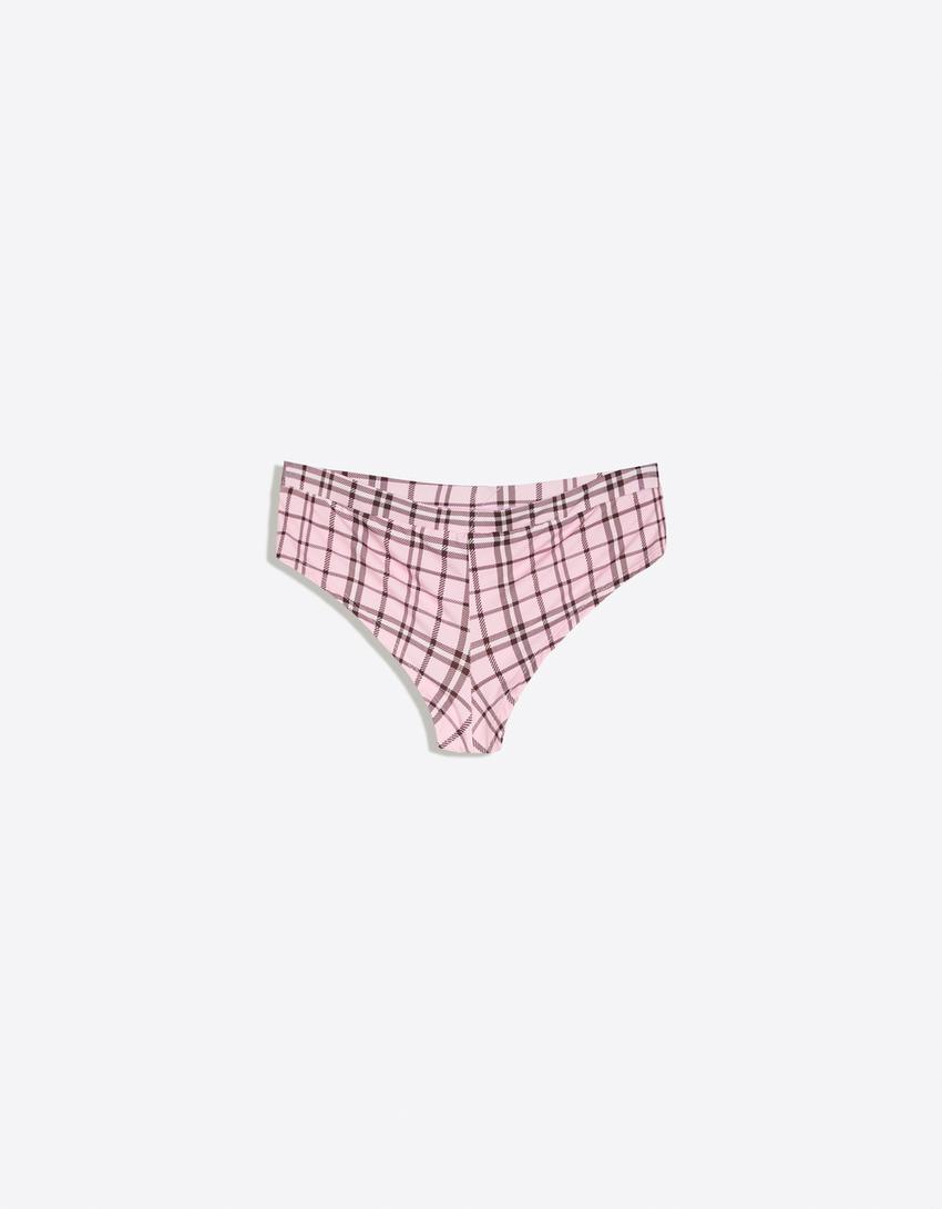 Gingham check culotte bikini bottoms-Pink