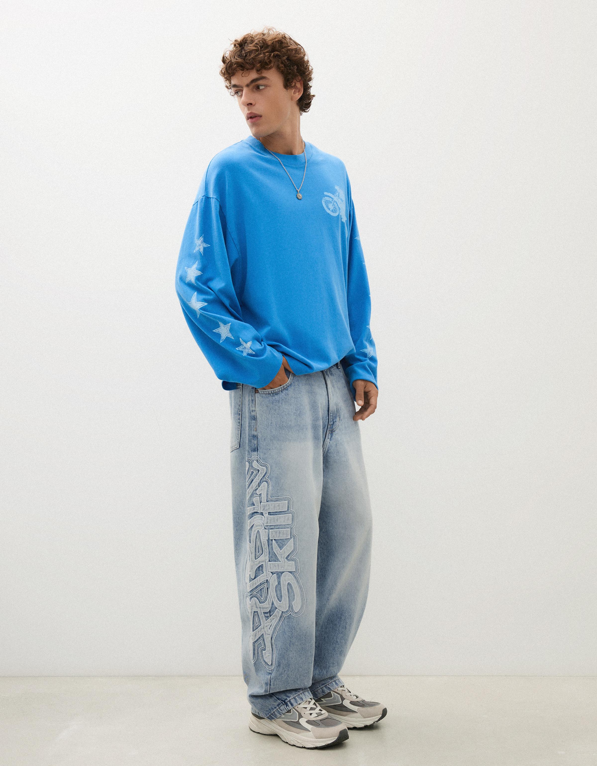 Super baggy jeans with side patches — Light blue
