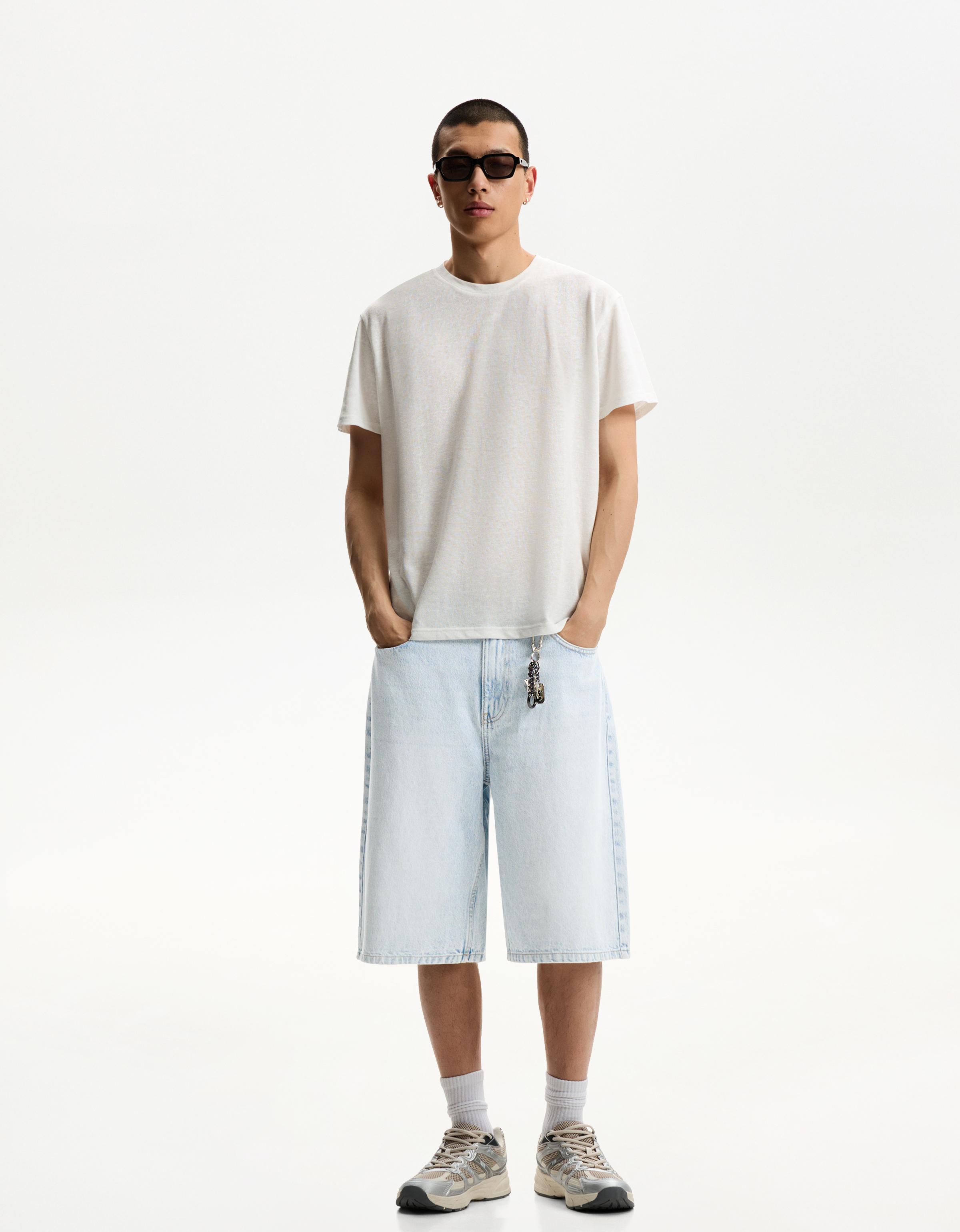 Bershka Jeans-Bermudashorts Im Baggy-Stil Herren 42 Hellblau