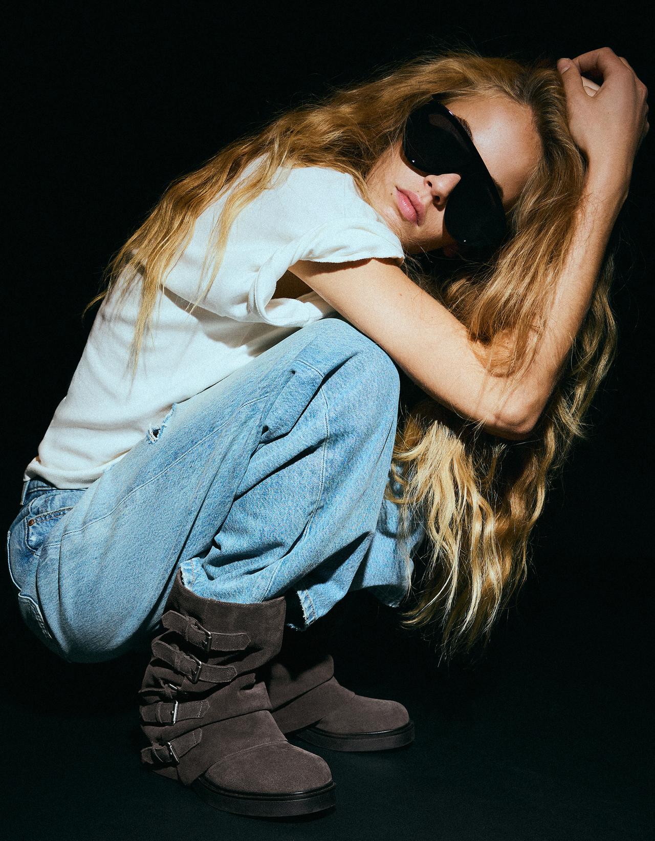 Leather trouser-style biker ankle boots — TAUPE