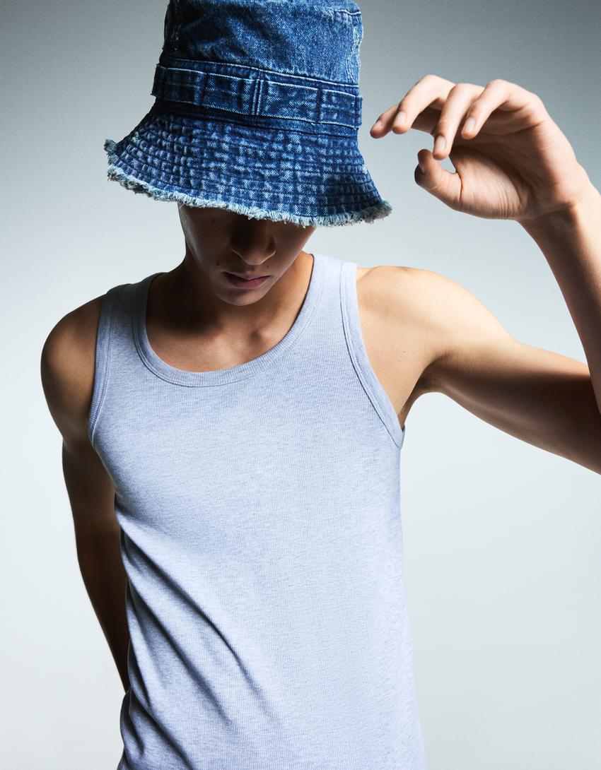 Chapéu bucket denim efeito lavado-Marinho-2
