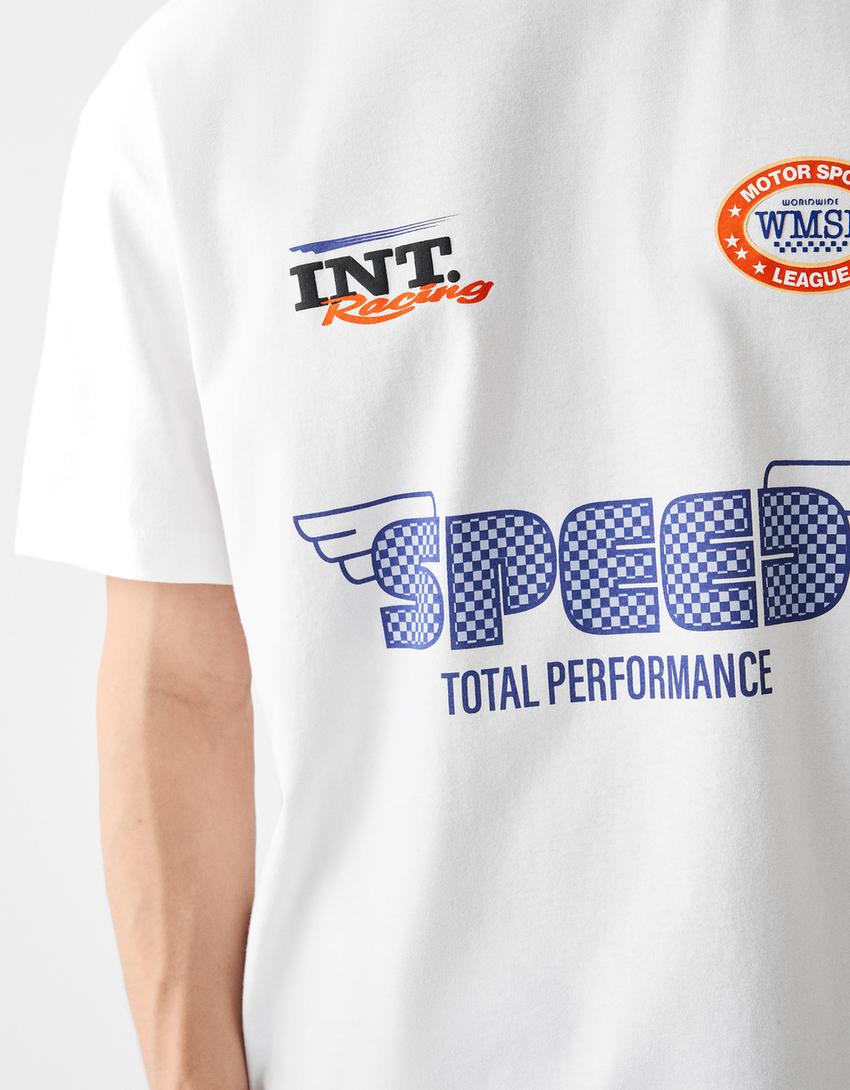 T-shirt manga curta boxy estampado-Branco-6