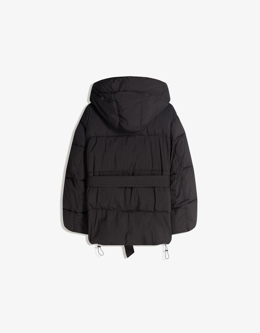 Abrigo puffy 3/4 cinto-Negro