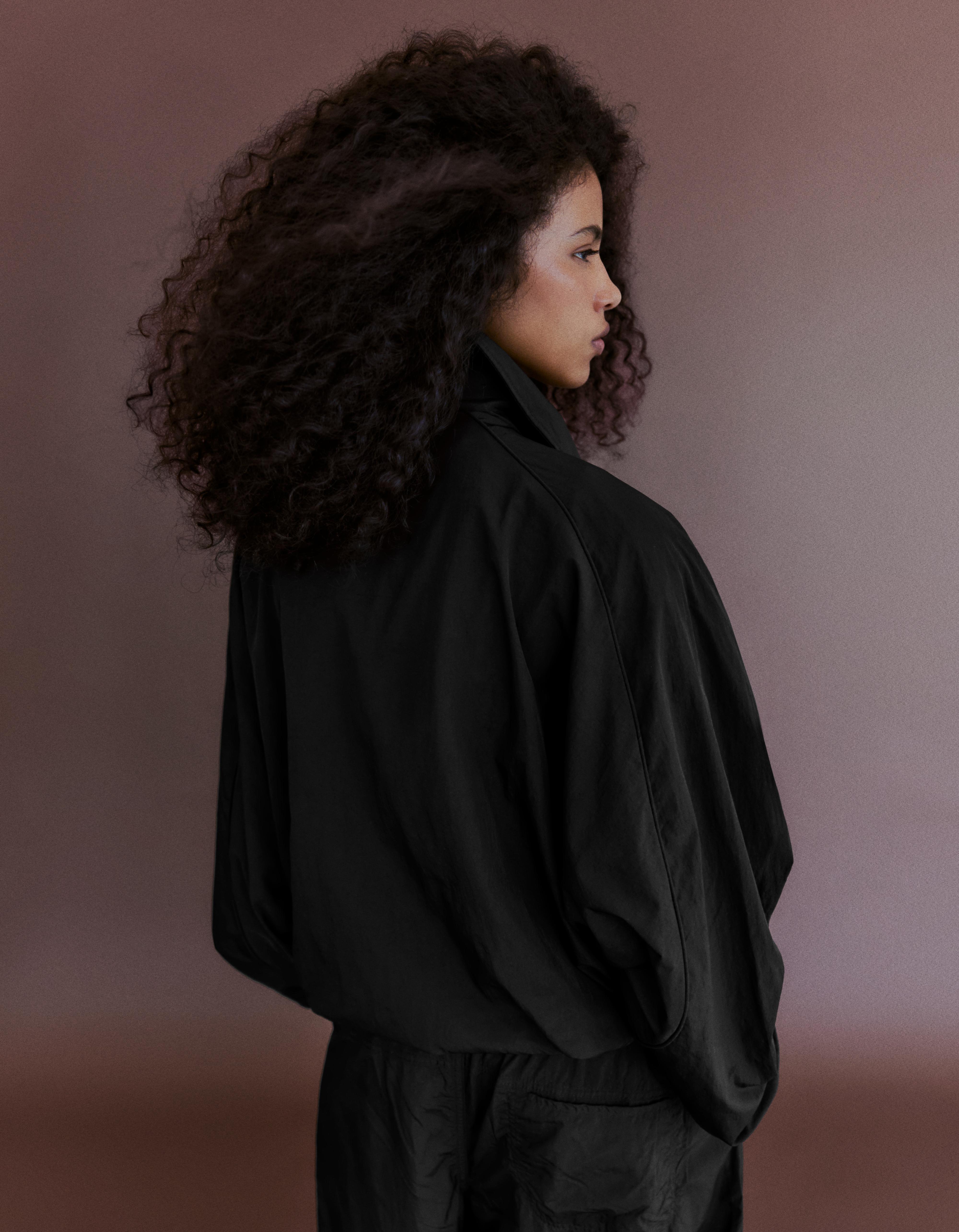 Oversize nylon batwing sleeve jacket — Black