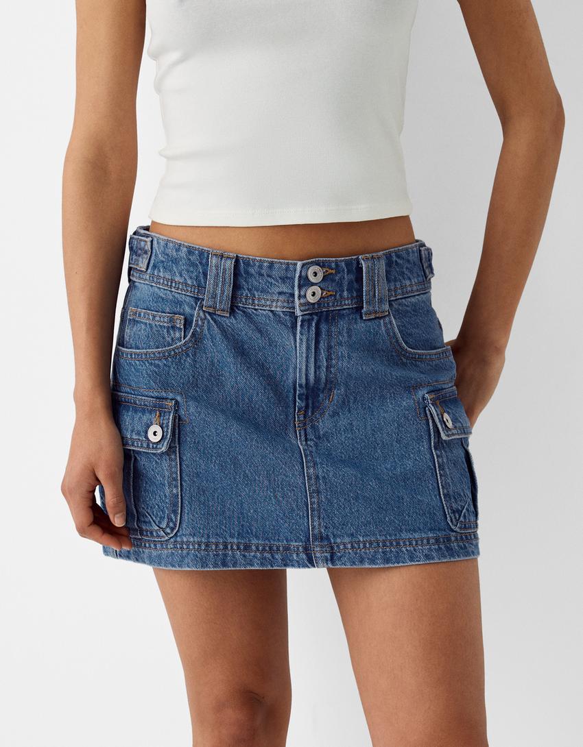 Denim mini cargo skirt-Light blue