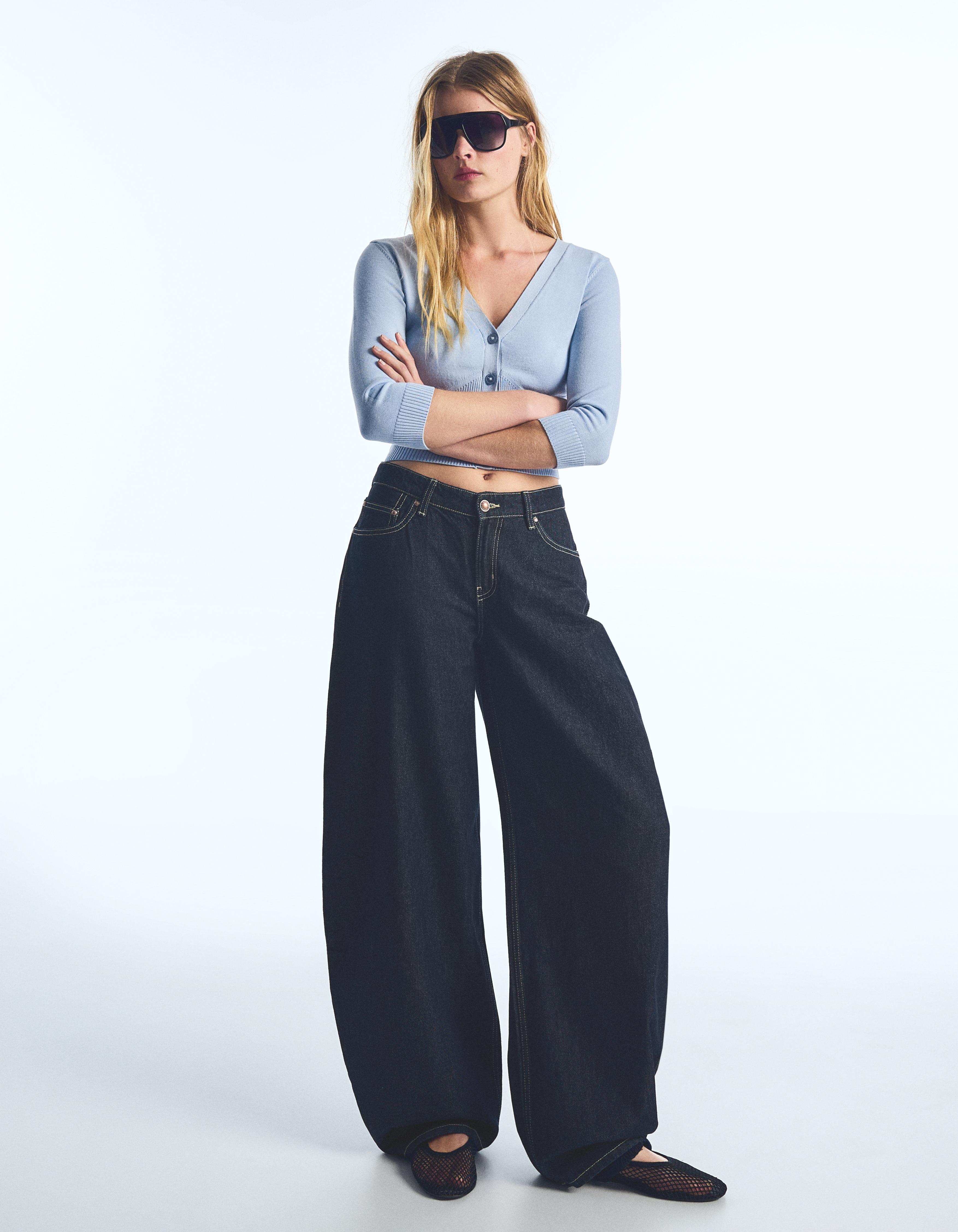 Cropped V-neck jacket — Blue