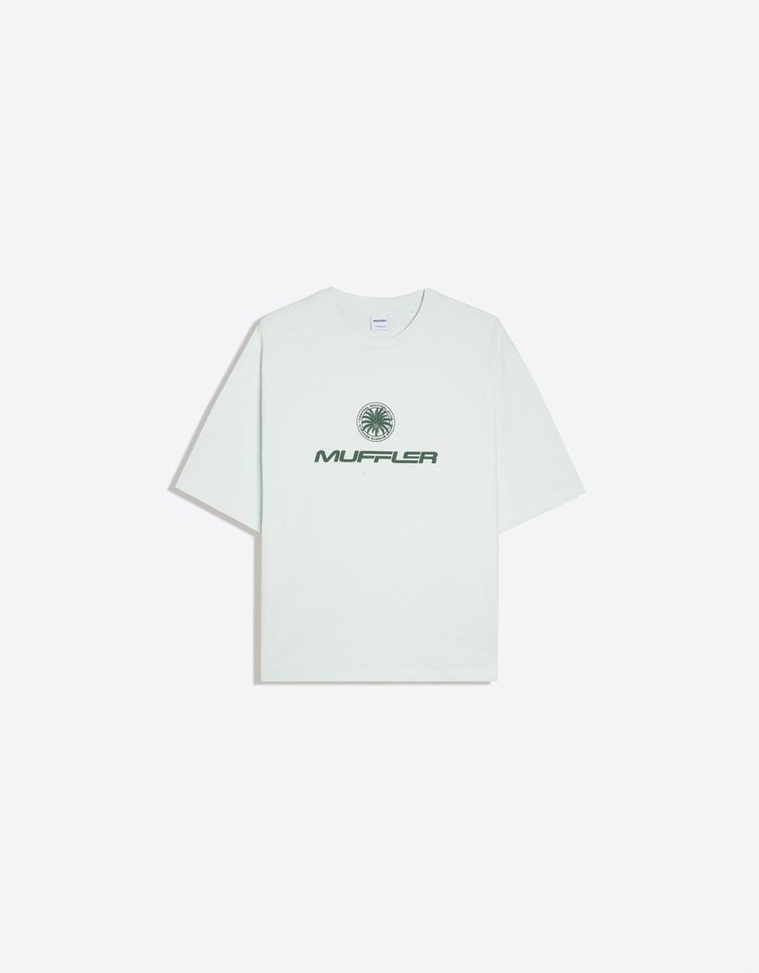 Boxy fit print T-shirt-Light blue