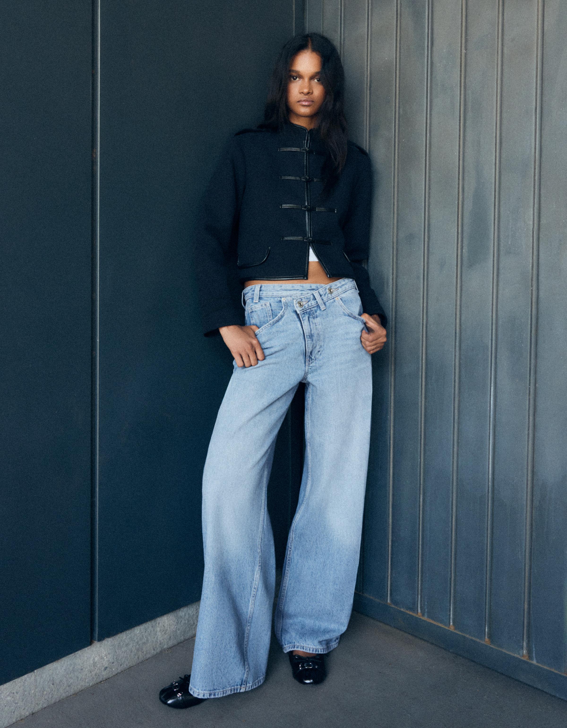 Bershka Kruvaze belli wide leg jean görsel 2