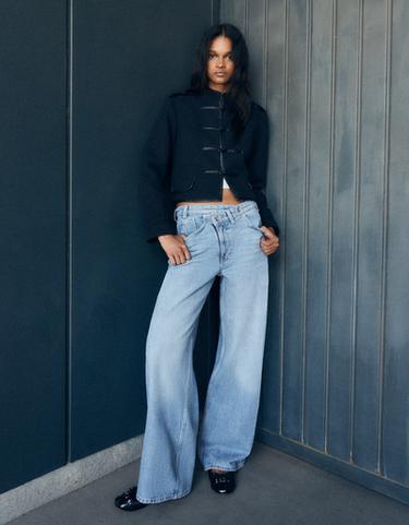 Crossover waist wide-leg jeans — Light blue 1