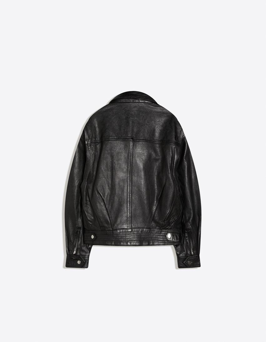 Leather biker jacket-Black