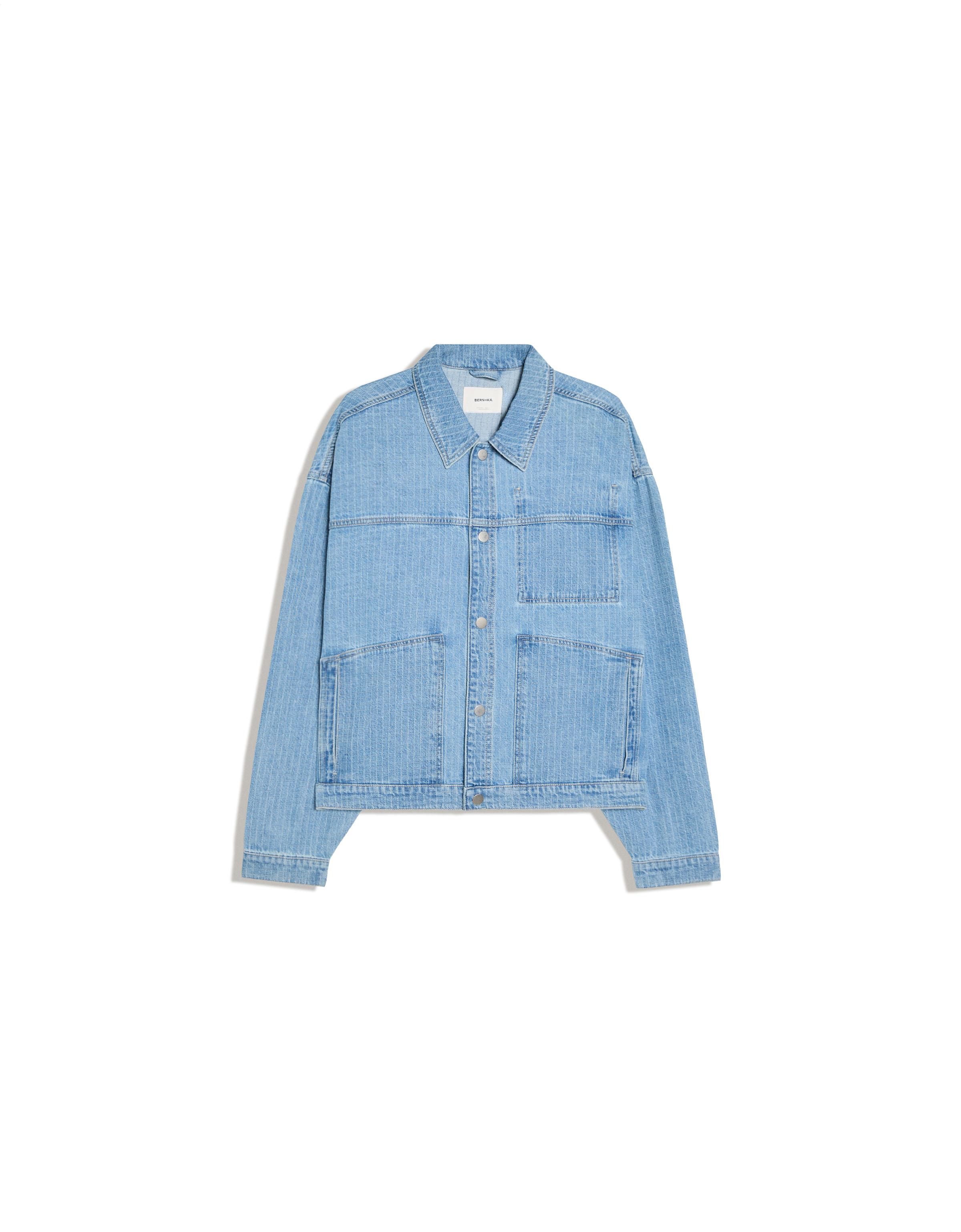 Check texture denim shirt — Light blue