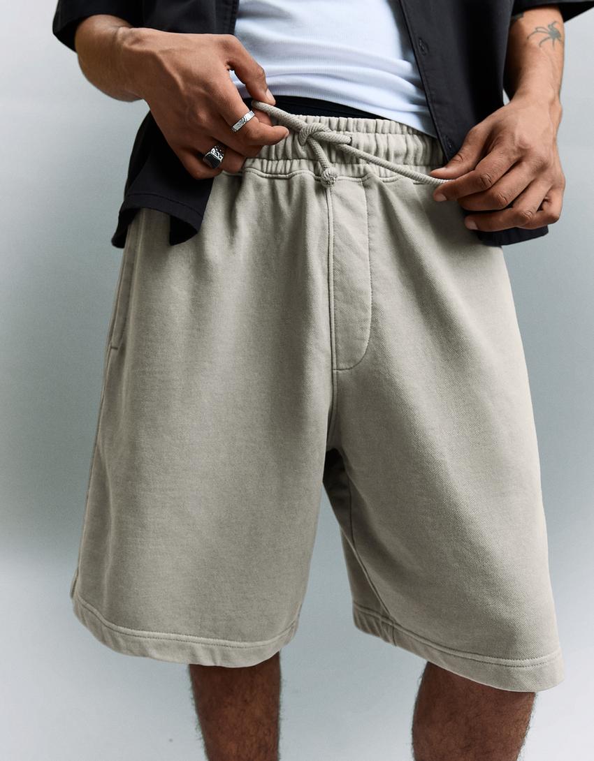 Printed boxy fit Bermuda shorts-Grey