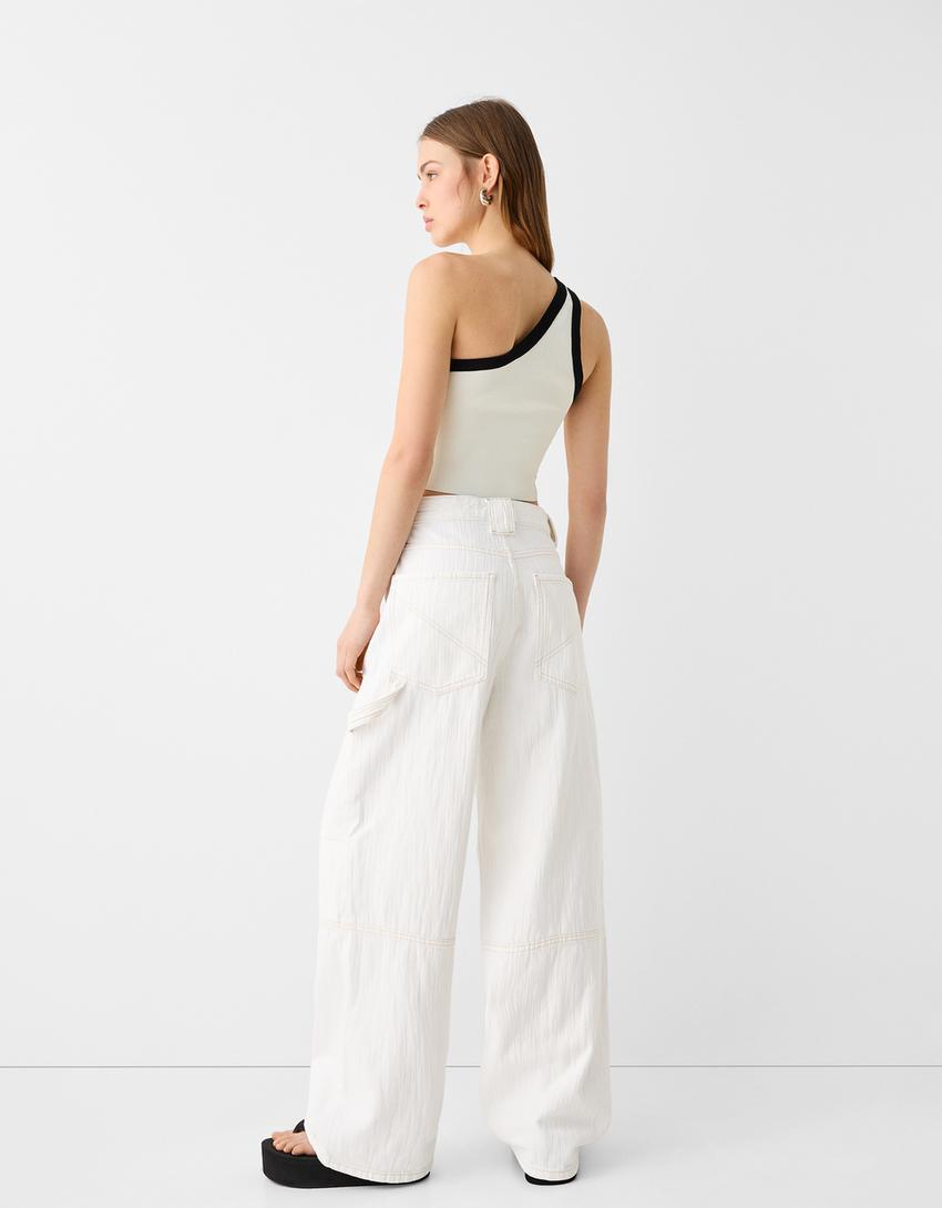 بنطال جينز نجار واسع للغاية-كريمي-2